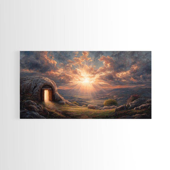 Empty Tomb Sunrise Framed Canvas Print, Christian Wall Art, Resurrection Painting, Easter Decor, Inspirational Gift For Her