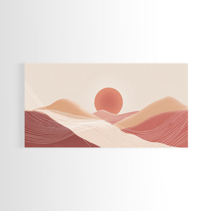 Terracotta Desert Sunset Canvas Print, Abstract Dune Landscape Wall Art, Boho Earth Tone Living Room Decor, Modern Above Bed Print