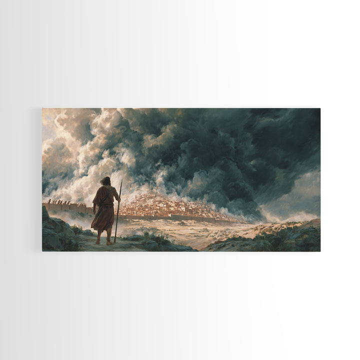 Dramatic Prophet Before Stormy City Wall Art, Biblical Landscape Canvas Print, Dark Fantasy Art, Religious Home Decor, Fine Art Print