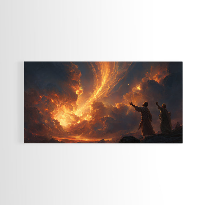 Fiery Pillar In Storm Clouds Framed Canvas Print, Biblical Wall Art, Spiritual Landscape Decor, Christian Gift For New Home