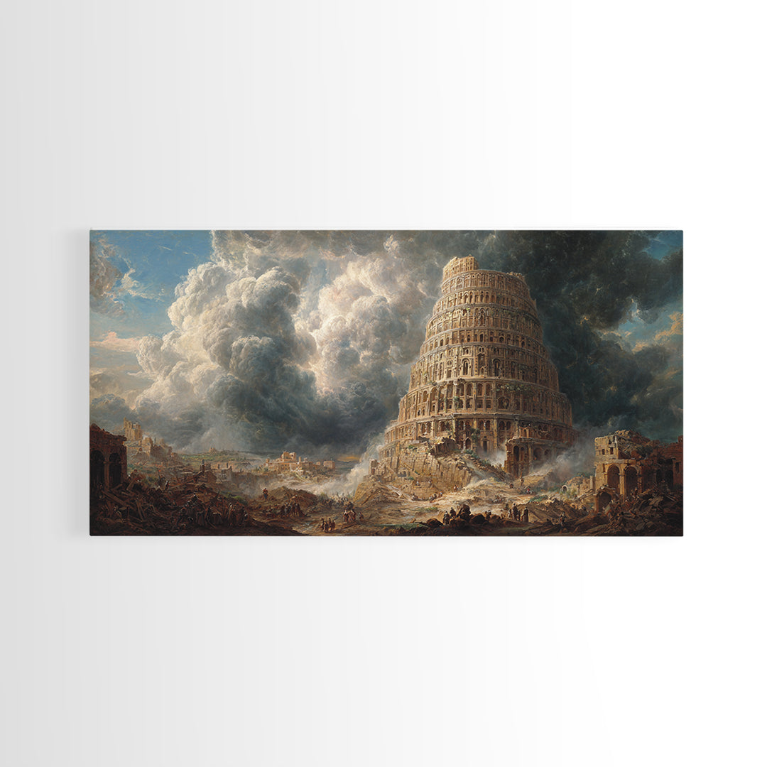 Tower Of Babel Storm Canvas Print, Biblical Architecture Wall Art, Dark Academia Decor, Classical Fantasy Landscape Art Print