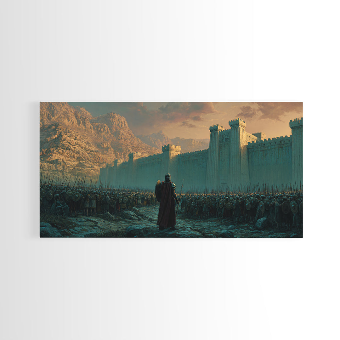 Lone Commander Before Castle Army Wall Art, Epic Medieval Fantasy Canvas Print, Knight Battle Landscape, Man Cave Decor, Gift For Him