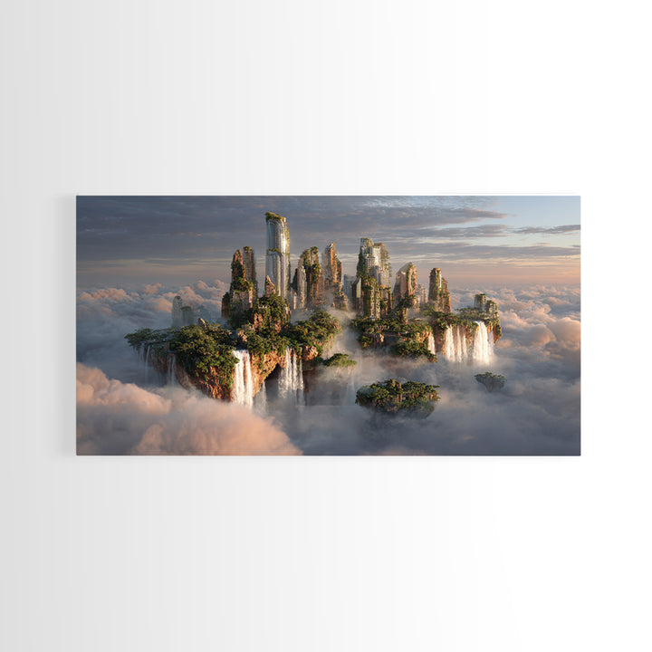 Floating Island City Above Clouds Wall Art, Fantasy Landscape Canvas Print, Surreal Modern Decor, Statement Artwork Gift
