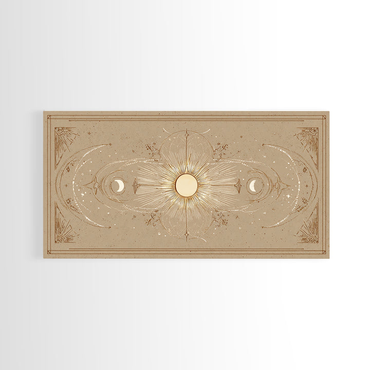 Celestial Sun And Moon Wall Art, Gold Mystic Canvas Print, Boho Astrology Decor, Neutral Bedroom Above Bed Wall Decor, Housewarming Gift
