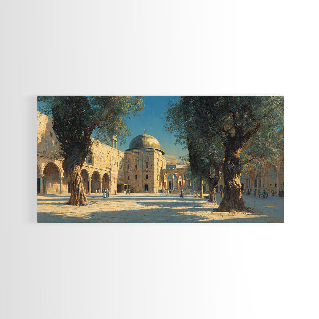 Jerusalem Olive Tree Courtyard Canvas Print, Islamic Architecture Wall Art, Mediterranean Travel Decor, Historic City Art Print