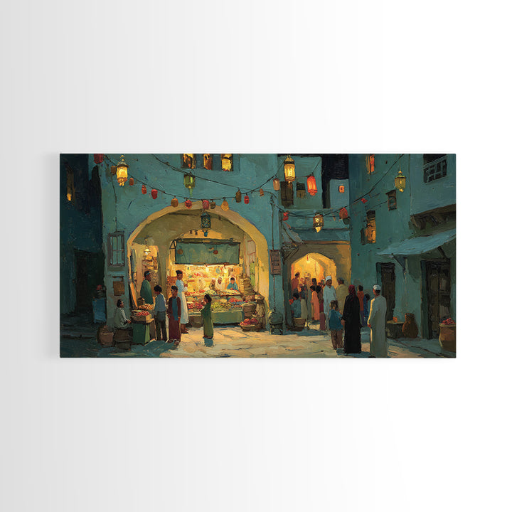 Middle Eastern Night Bazaar Wall Art, Glowing Shopfront Alley Scene, Moroccan Decor, Islamic Home Decor, Housewarming Gift