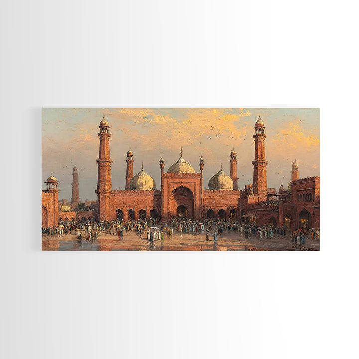 Sunset Red Mosque Courtyard With Domes Wall Art, Islamic Architecture Canvas Print, Travel Poster, Elegant Home Decor, Housewarming Gift