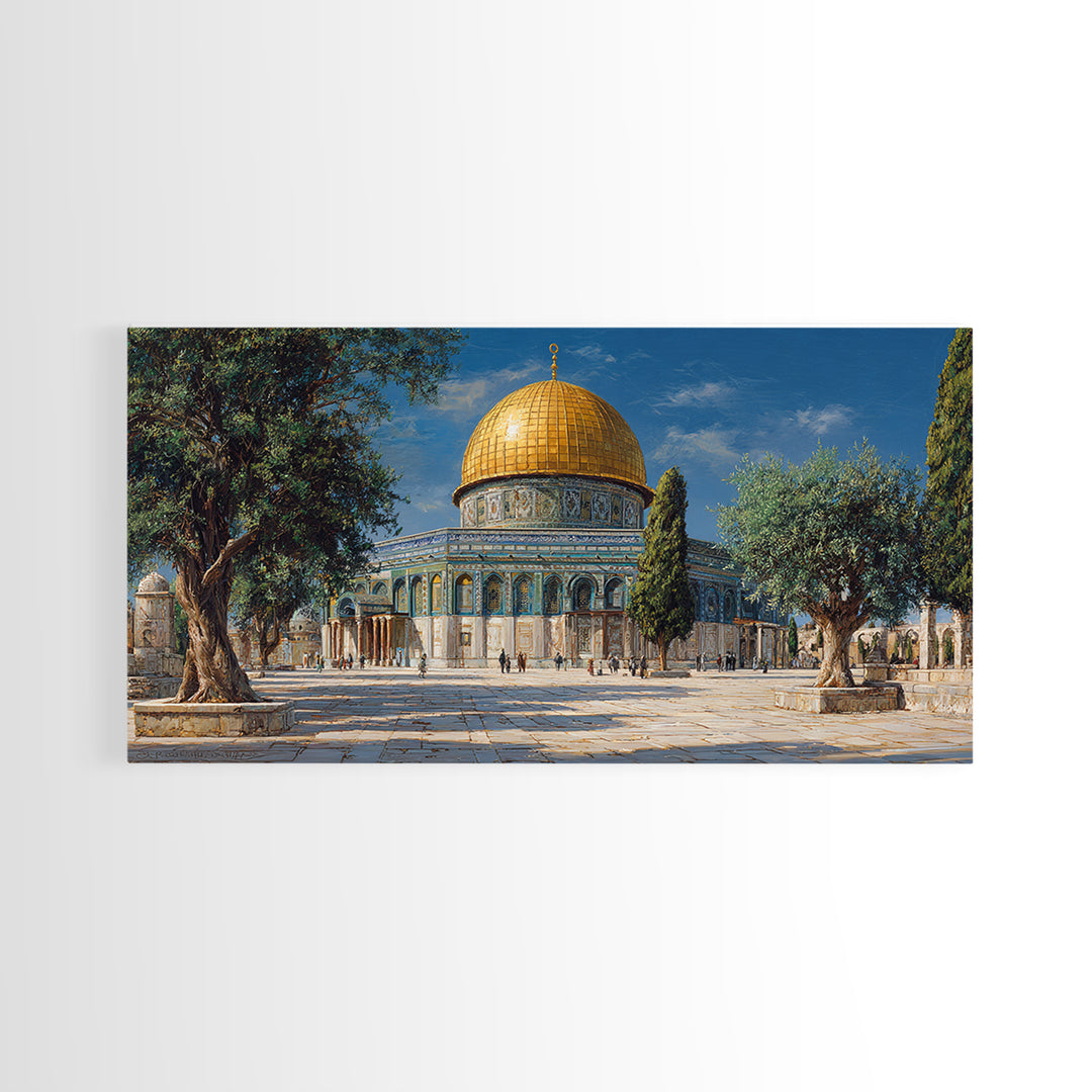 Golden Dome Of The Rock Jerusalem Wall Art, Islamic Architecture Canvas Print, Middle Eastern Decor, Spiritual Travel Poster