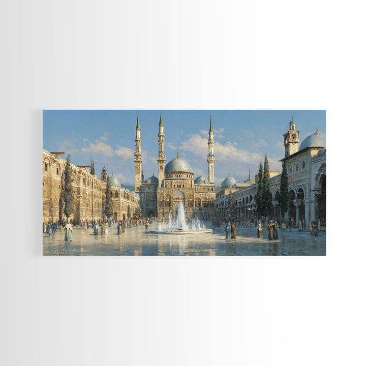 Ornate Mosque Courtyard With Fountain Wall Art, Islamic Architecture Canvas Print, Middle Eastern Decor, Travel Poster Gift For Home