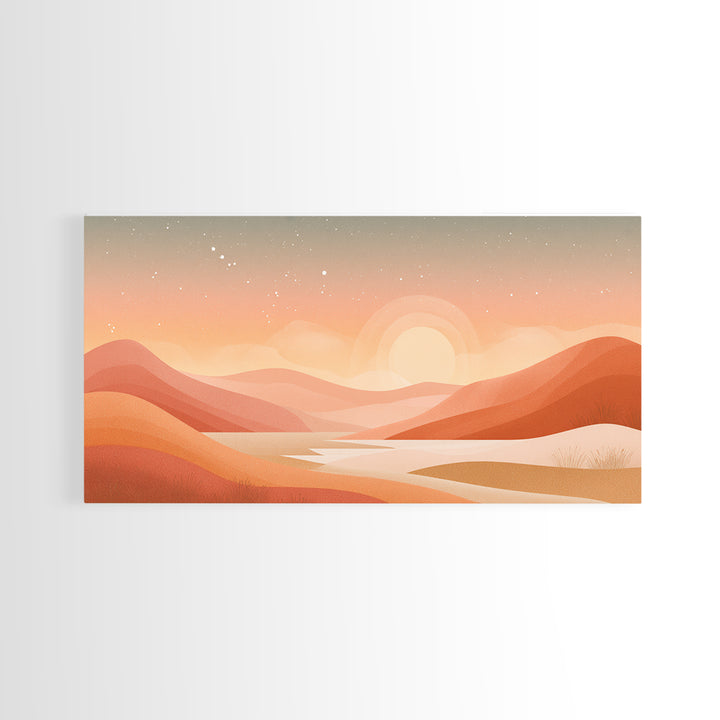 Warm Abstract Sunrise Landscape Wall Art, Desert Hills Canvas Print, Earth Tone Decor, Modern Living Room Above Sofa Art