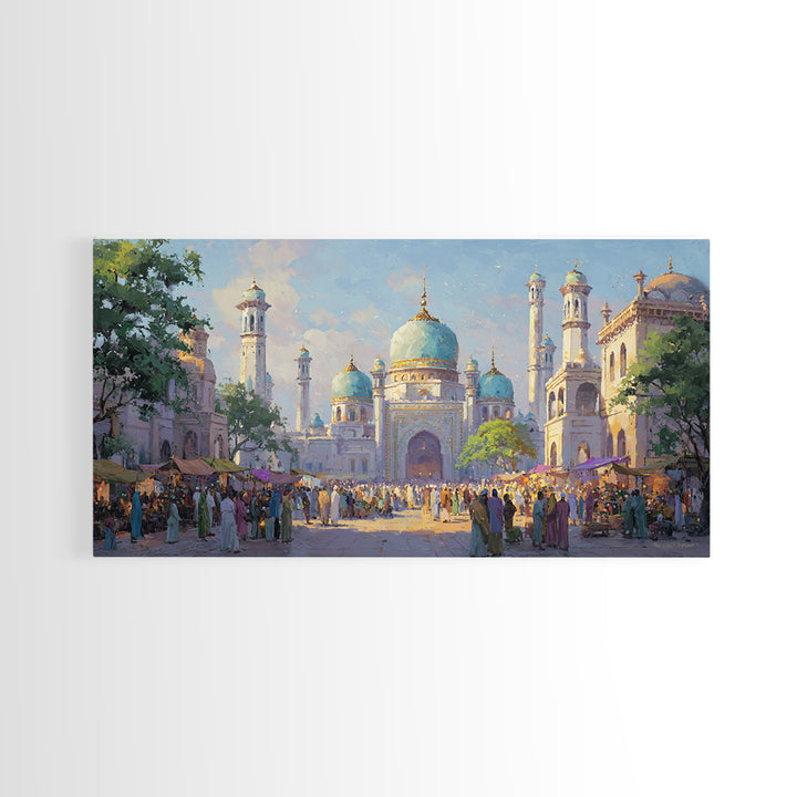 Turquoise Dome Mosque Marketplace Wall Art, Islamic Architecture Canvas, Travel Poster Decor, Asian Inspired Art, Eid Gift