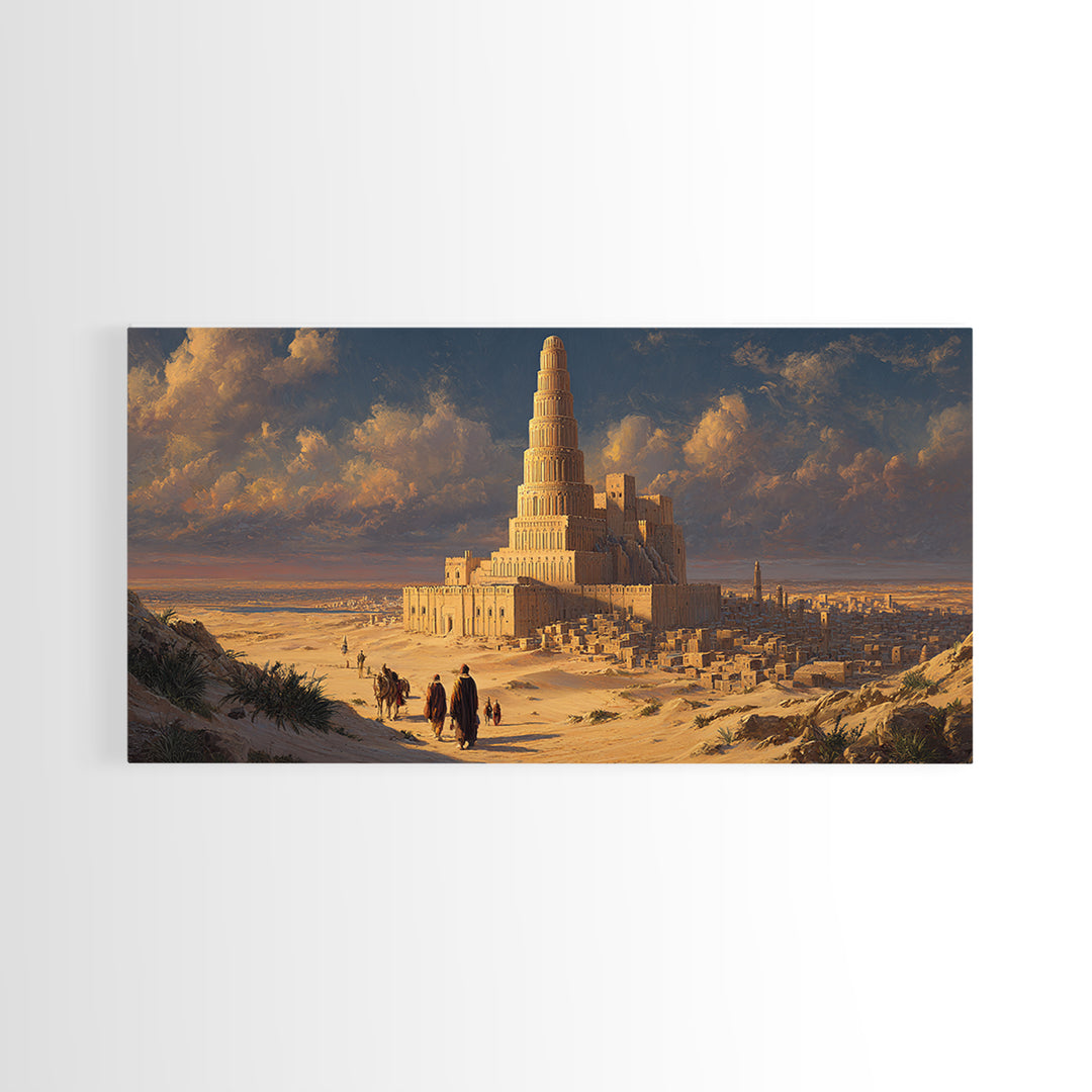 Ancient Tower Of Babel Desert City Canvas Print, Biblical Statement Wall Art For Living Room Decor And Historical Home Decor
