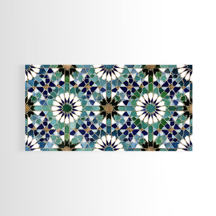 Blue Green Moroccan Tile Pattern Wall Art, Islamic Geometric Mosaic Print, Mediterranean Home Decor, Boho Wall Decor, Kitchen Decor