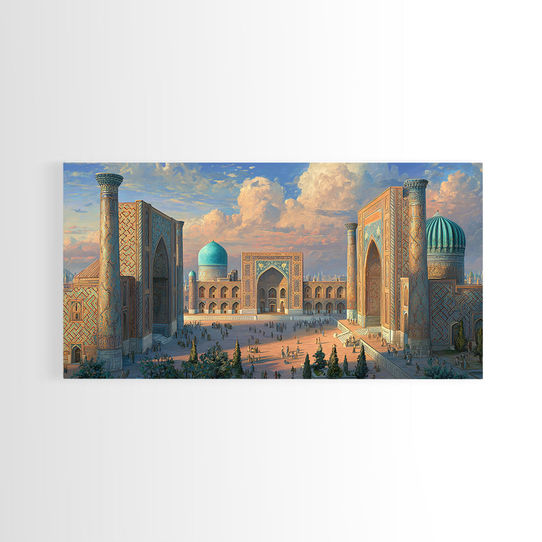 Samarkand Blue Dome Architecture Framed Canvas Print, Islamic Wall Art, Silk Road Travel Poster Home Decor Gift Idea For Him