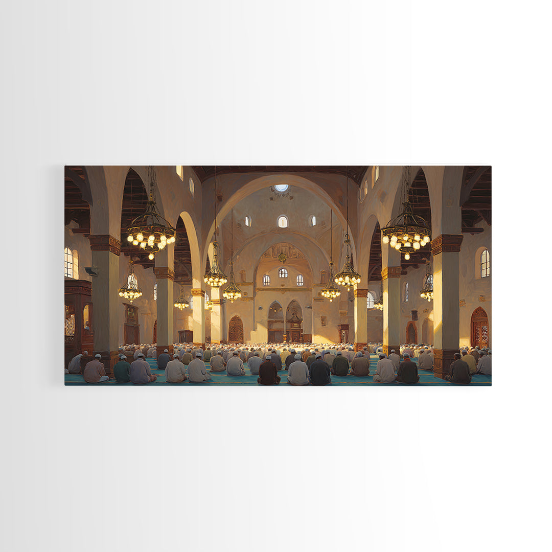 Sunlit Mosque Prayer Hall Wall Art, Islamic Home Decor, Arabic Architecture Print, Ramadan Gift, Spiritual Living Room Decor