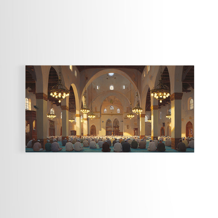 Sunlit Mosque Prayer Hall Wall Art, Islamic Home Decor, Arabic Architecture Print, Ramadan Gift, Spiritual Living Room Decor