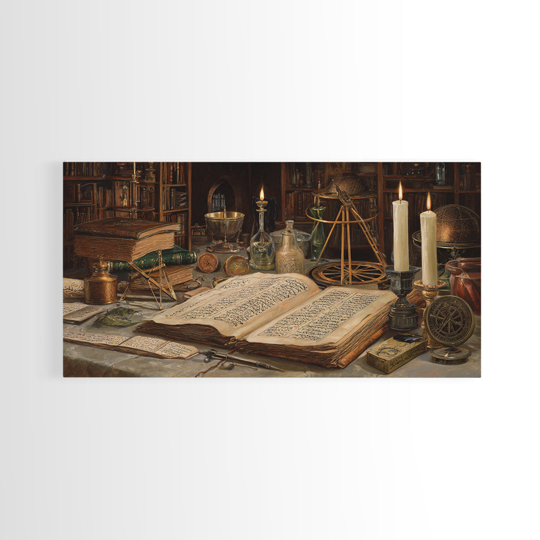 Alchemy Library Manuscript Wall Art, Dark Academia Canvas Print, Occult Still Life, Gothic Office Decor, Book Lover Gift