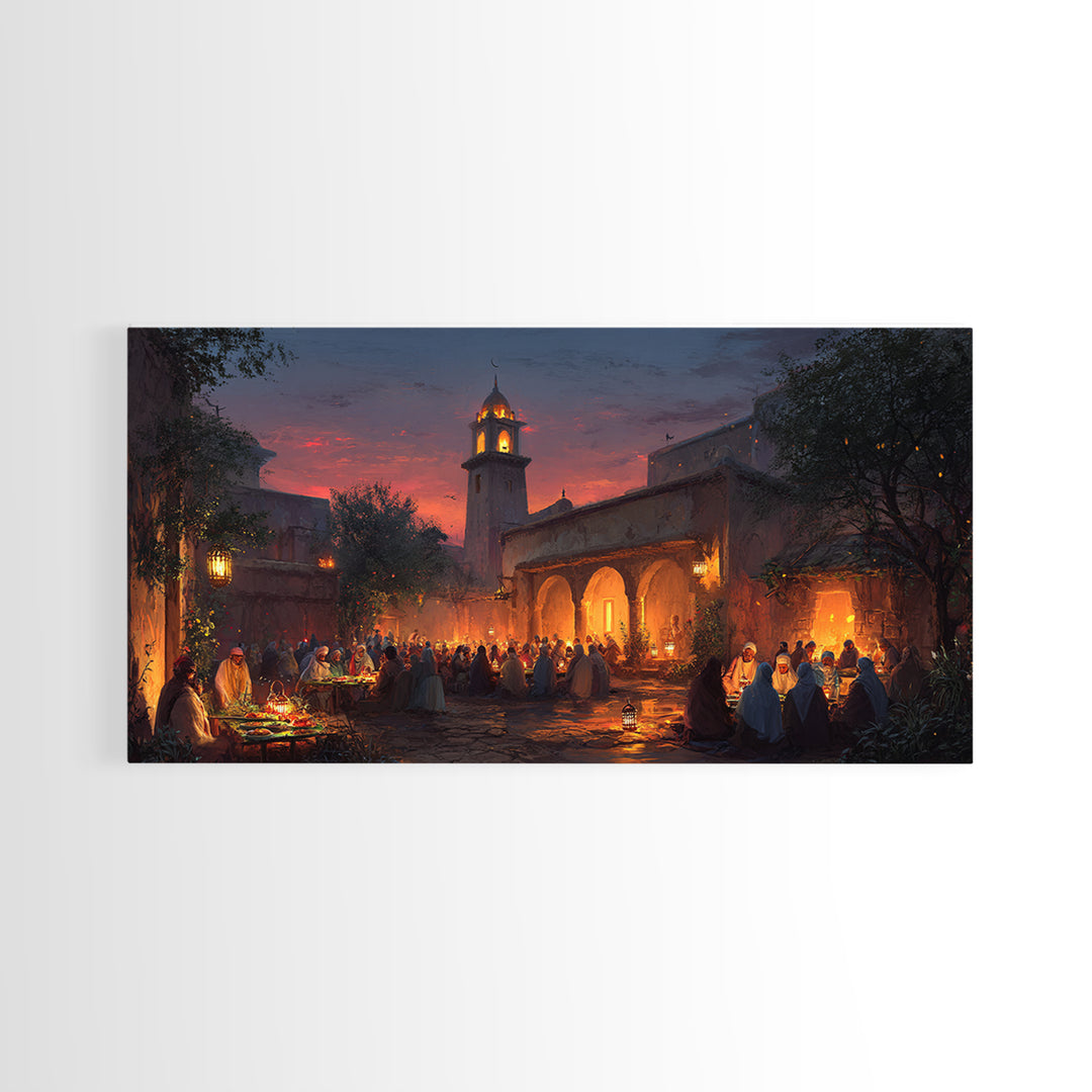 Lantern Courtyard Market Wall Art, Mediterranean Evening Canvas Print, Moroccan Bazaar Decor, Warm Travel Poster Gift For Home