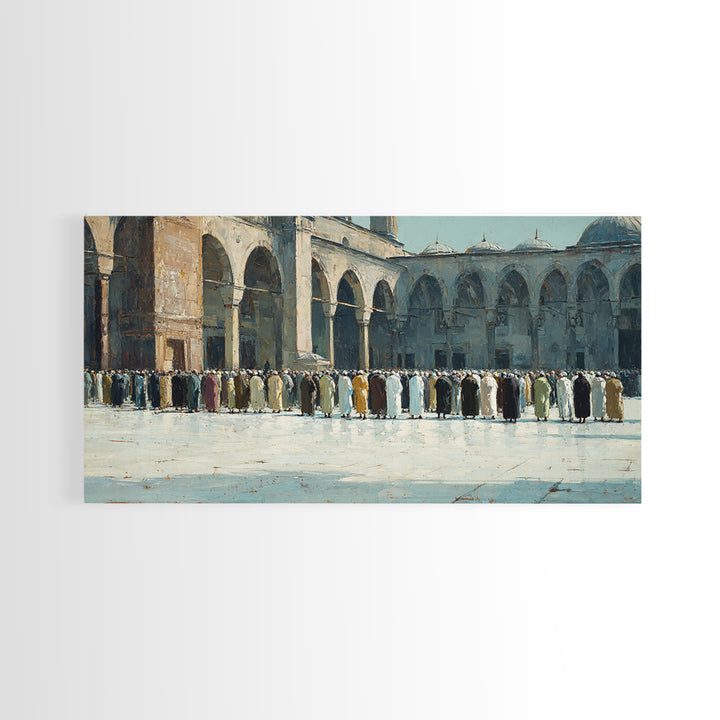 Islamic Courtyard Prayer Gathering Wall Art, Mosque Architecture Canvas Print, Muslim Home Decor, Ramadan Eid Spiritual Gift