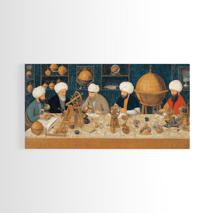 Golden Age Astronomers With Astrolabes Canvas Print, Islamic Wall Art, Historical Science Art, Arabic Decor, Office Wall Decor