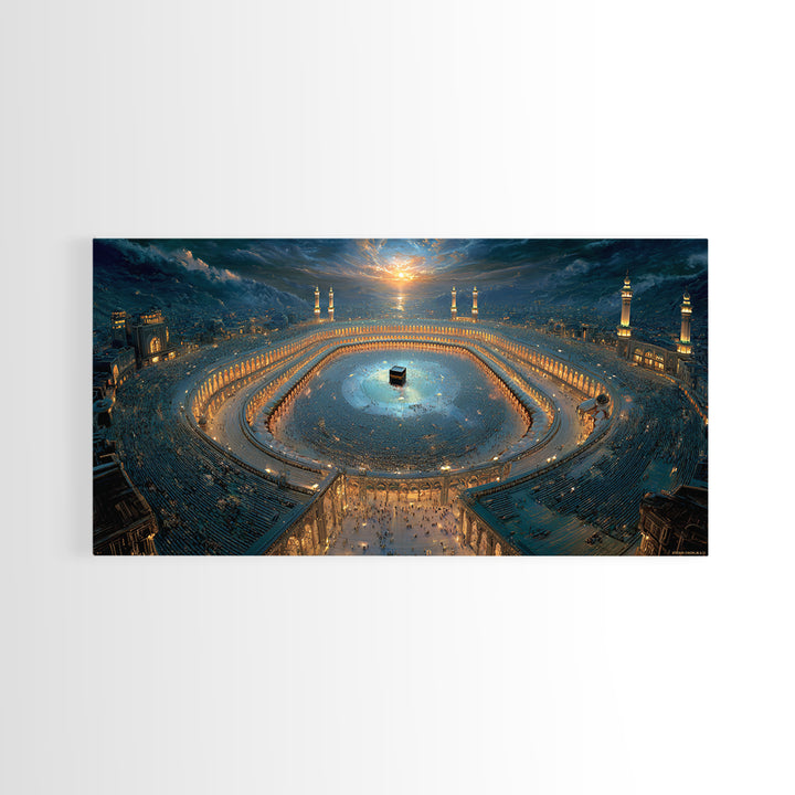 Aerial Kaaba Pilgrimage Wall Art, Islamic Framed Canvas Print, Mecca Mosque Spiritual Decor, Eid Muslim Housewarming Gift