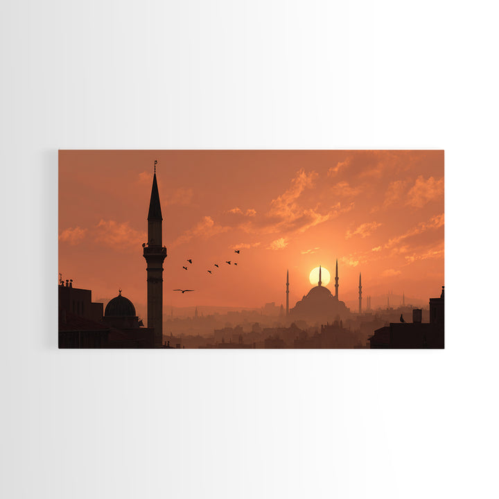 Orange Mosque Skyline At Sunset Wall Art, Islamic Architecture Print, Middle Eastern Decor, Ramadan Eid Gift For Home Decor