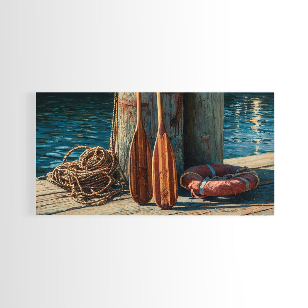 Weathered Dock Oars And Rope Canvas Print, Nautical Wall Art, Coastal Lake House Decor, Beach House Gift For Him, Fine Art Print
