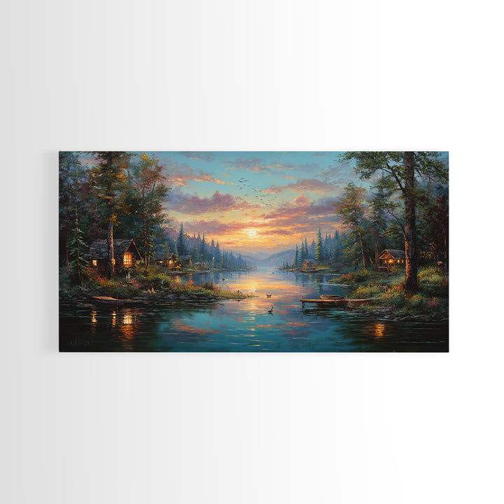Peaceful Forest Lake Sunrise Canvas Print, Cozy Cabin Wall Art, Rustic Home Decor, Lake House Gift, Living Room Art, Nature Wall Art
