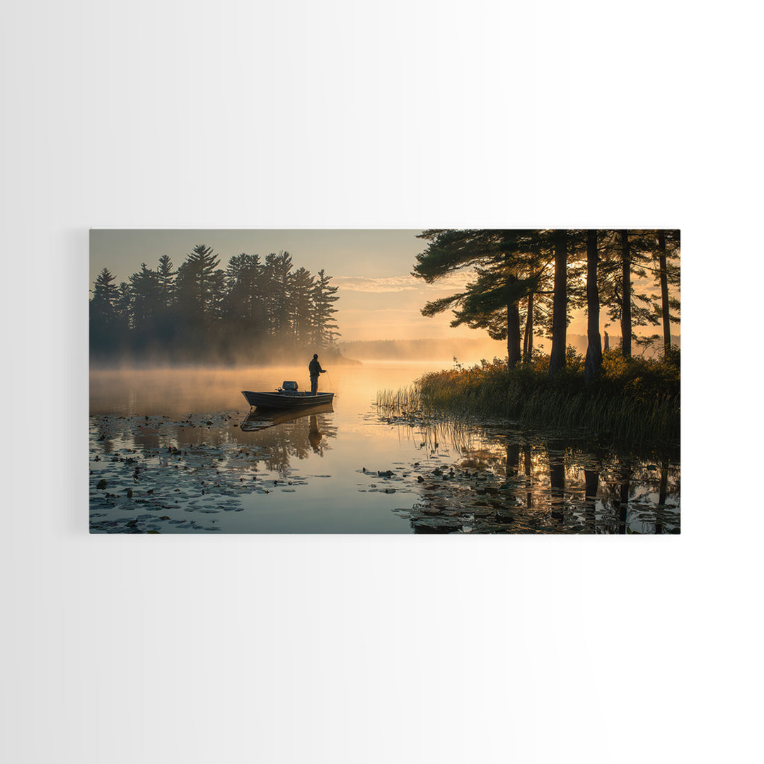 Peaceful Early Morning Lake Landscape Photography Wall Art For Rustic Home Decor And Living Room Framed