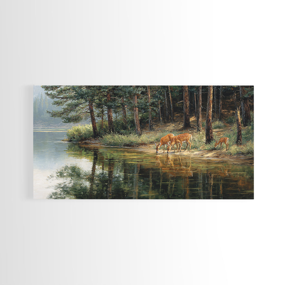 Realistic Wildlife Painting Deer Family Nature Wall Art Canvas Print For Rustic Home Decor And Living Room