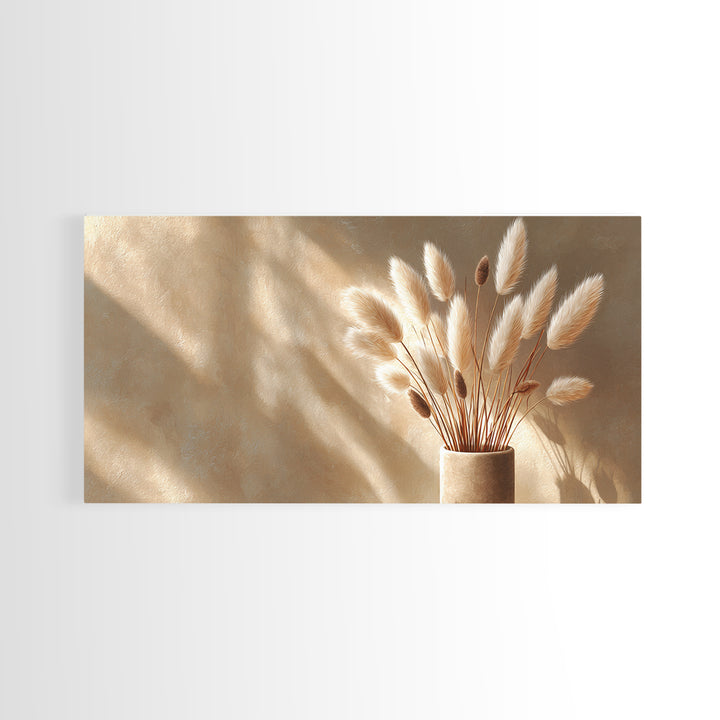 Soft Pampas Grass In Beige Sunlight Canvas Print, Minimalist Neutral Wall Art, Japandi Bedroom Decor Gift For Her, Modern Home Decor