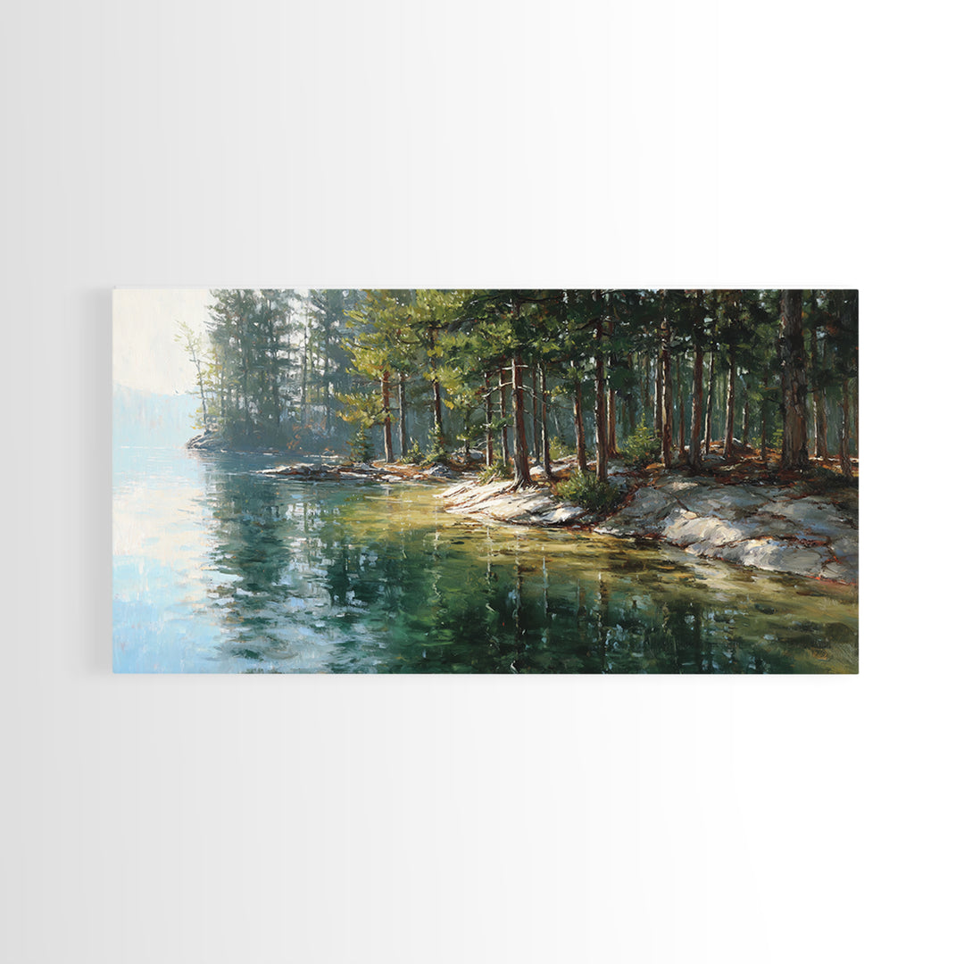 Two Loons On Calm Water Misty Morning Lake Landscape Wall Art Canvas Print Nature Inspired Home Decor Tranquil Fine Art Print