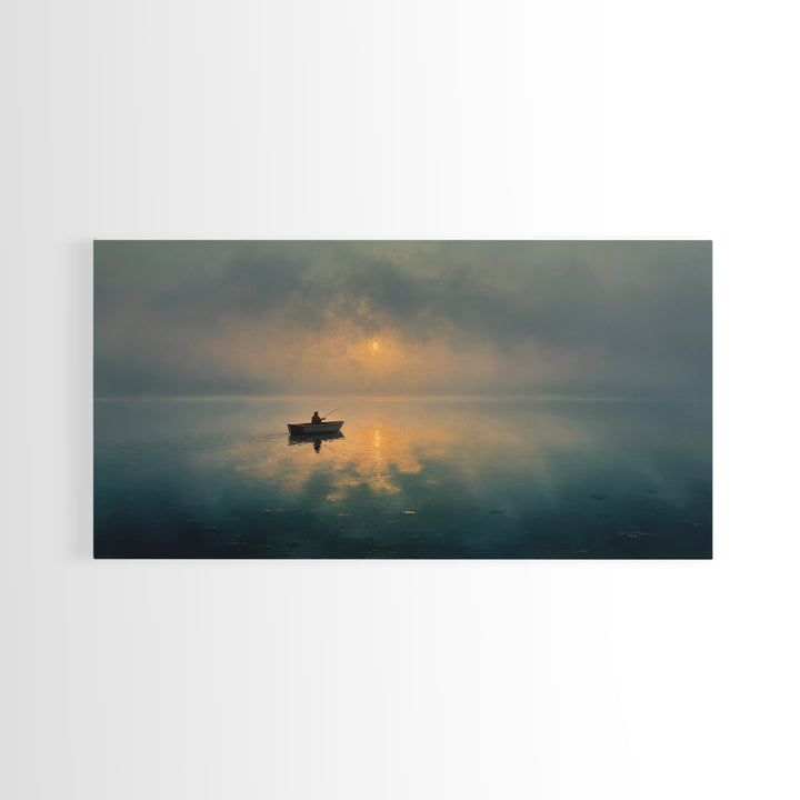 Upbeat Meditation Scene At Sunset With Person Silhouetted Over Ocean Calm Wall Art