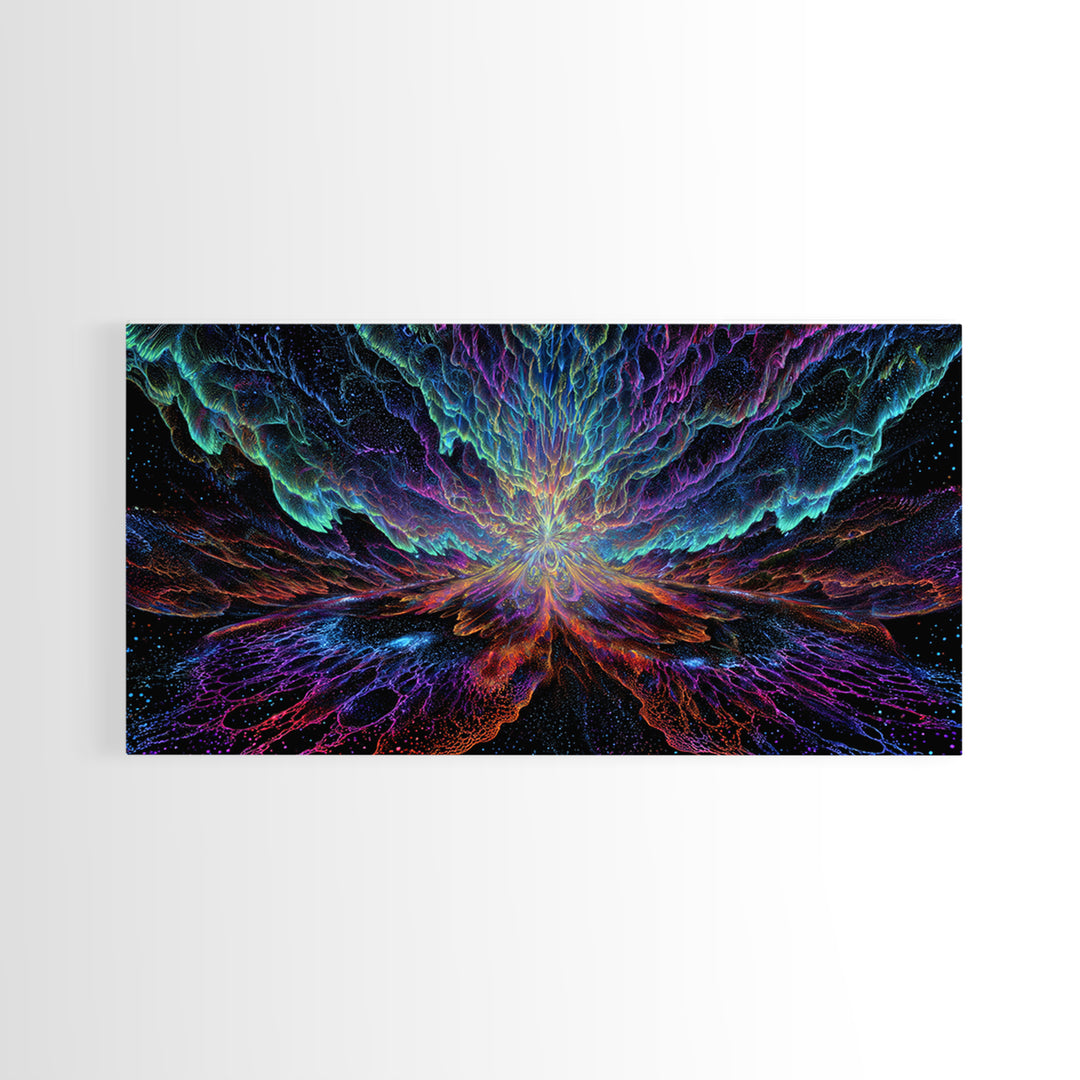 Mystic Neon Landscape With Glowing Pink Sun And Linear Mountains Canvas Print Retro Futuristic Wall Art Digital Decor For Office
