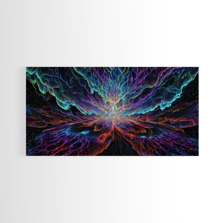 Mystic Neon Landscape With Glowing Pink Sun And Linear Mountains Canvas Print Retro Futuristic Wall Art Digital Decor For Office