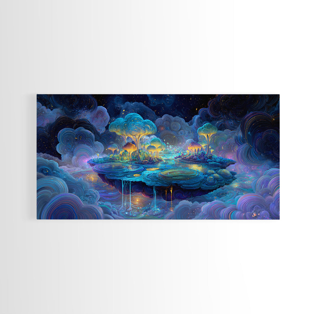 Vibrant Purple Night Bridge With City Lights Reflected On Water Large Wall Art Framed Canvas Print Modern Urban Home Decor