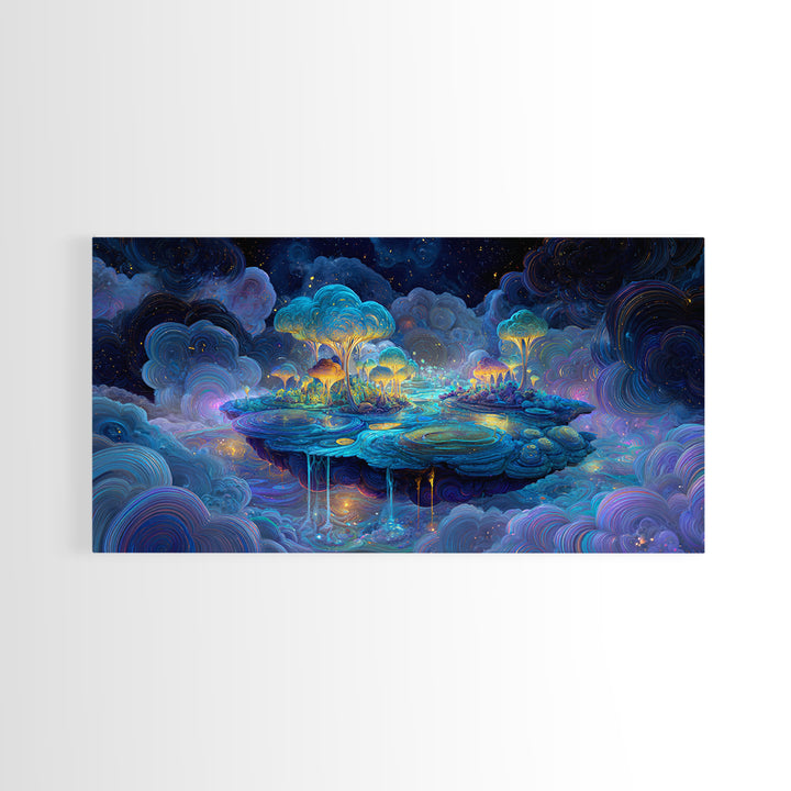 Vibrant Purple Night Bridge With City Lights Reflected On Water Large Wall Art Framed Canvas Print Modern Urban Home Decor