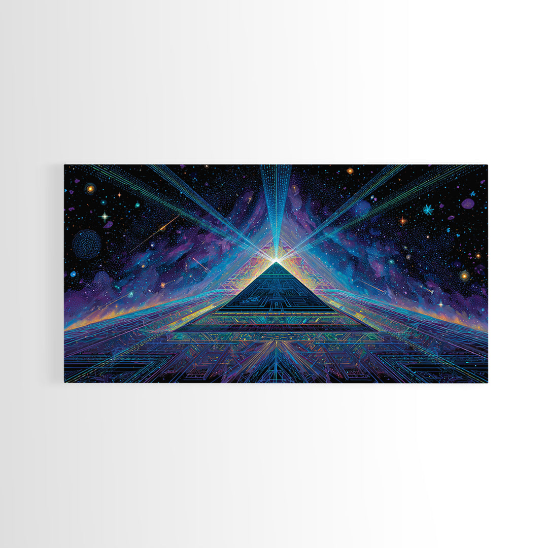 Retro Futuristic City Street At Night With Neon Lights And Muscle Cars Captured As Canvas Print For Man Cave Or Office