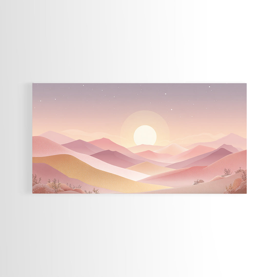 Pastel Layered Mountain Sunrise Wall Art, Minimalist Landscape, Pink Boho Decor, Nursery Art Print, Modern Home Decor Gift