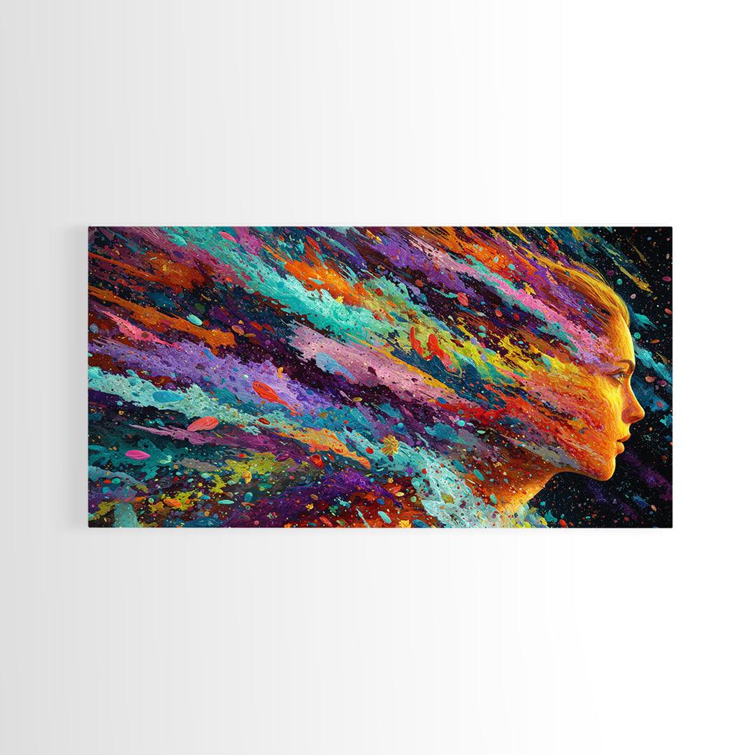 Vibrant Abstract Female Portrait With Colorful Splash Effects Canvas Print Modern Wall Art For Bedroom And Living Room