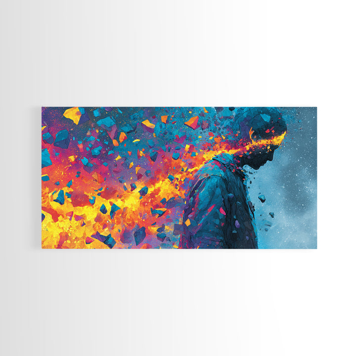 Vibrant Shattered Abstract Portrait With Exploding Colorful Pieces Contemporary Canvas Print