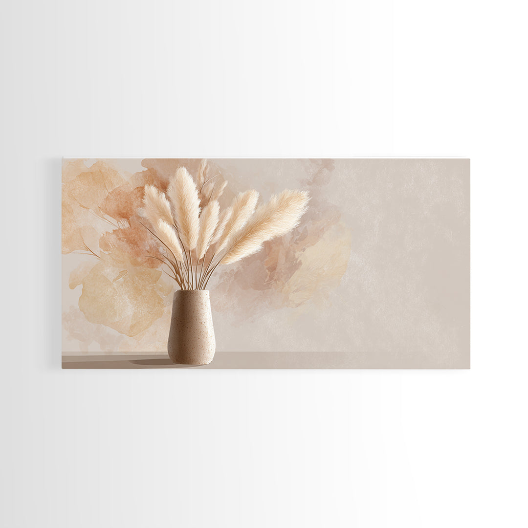Neutral Pampas Grass Vase With Soft Beige Abstract Canvas Print, Minimalist Botanical Wall Art, Cozy Japandi Home Decor Print