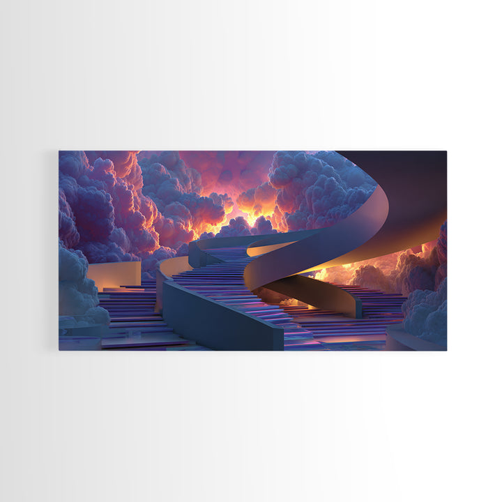 Futuristic Surreal Staircase In Colorful Clouds Digital Art Dreamscape Canvas Print