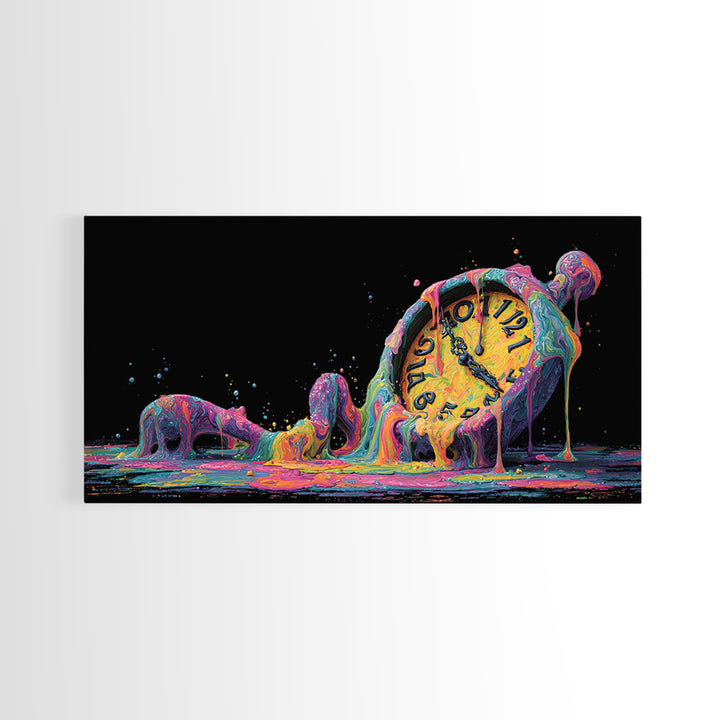 Melting Colorful Clock Surreal Wall Art Framed Canvas Print Abstract Art Home Decor Unique Gift