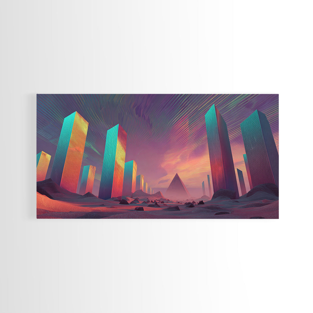 Colorful Psychedelic Meditation Artwork With Neon Lines Spiritual Wall Art Canvas Print