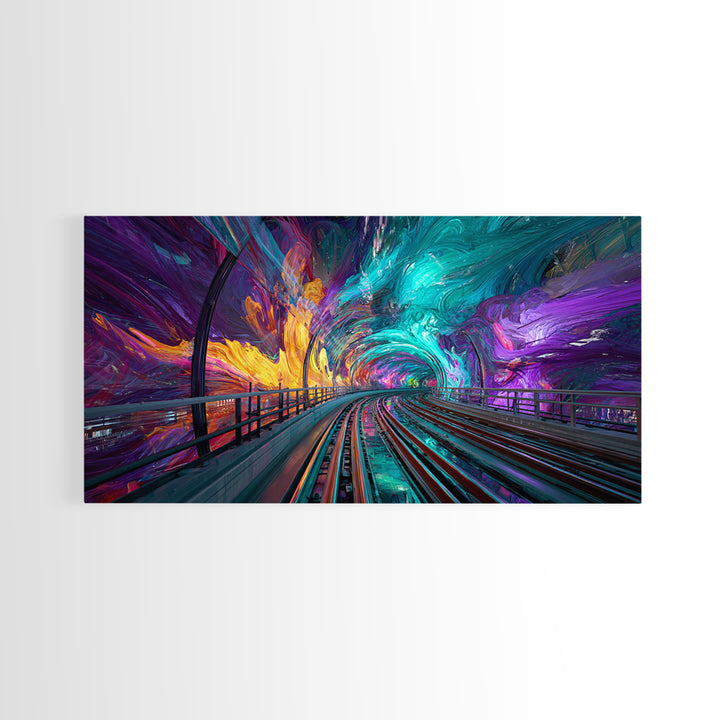 Vivid Abstract Colorful Tunnel With Paint Swirls And Rainbow Hues Canvas Print Modern Wall Art Framed Home Decor