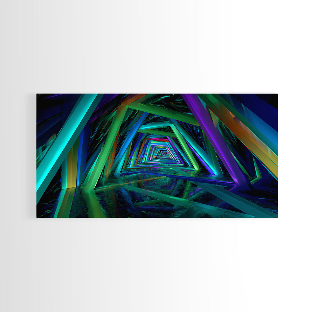 Vibrant Starry Night Skyline Reflection Neon Cityscape Digital Wall Art Canvas Print Modern Home Decor