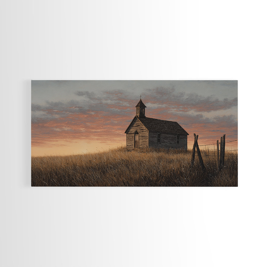 Rustic Countryside Scene With Barn And Wheat Field Warm Autumn Landscape Painting Canvas Print For Home