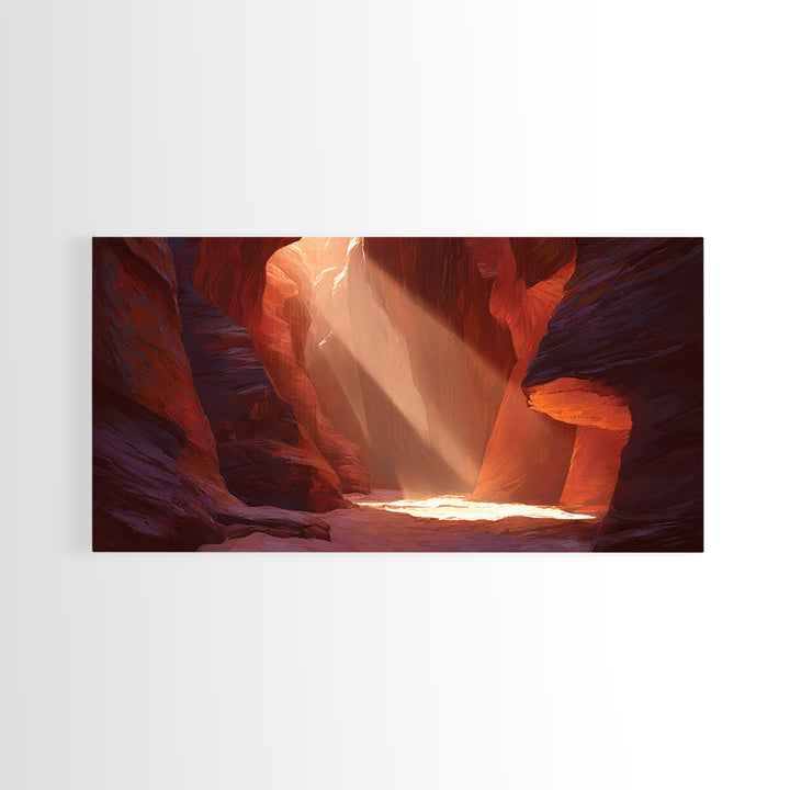 Red Rock Canyon Landscape With Warm Sunlight Rays Painting Wall Art Large Canvas Print Southwest Home Decor Rustic Wall Decor