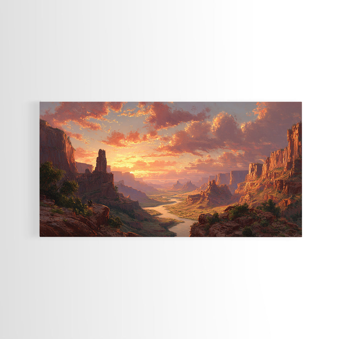 Sunset Over Monumental Canyon With Orange Glow In Dramatic Sky Large Wall Art Original Landscape Canvas Print